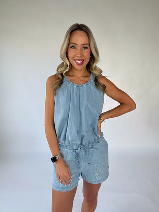 Just Add Sun Denim Tank - Stone Wash Blue