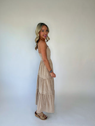 Leading Lady Striped Midi Dress - Taupe