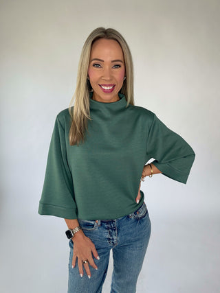 Easy Choice Mock Neck Top - Slate Green