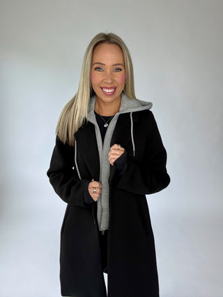 Warm Regards Scuba Coat w/ Hood - Black/Grey