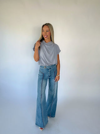 Gathered In Grace Top - Dusty Blue