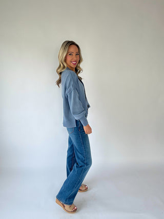 Always In Style V-Neck Cardigan - Acid Blue