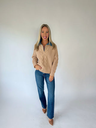 Work With Me Cable Knit Sweater - Taupe