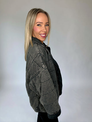 Life Is Good Quilted Washed Jacket - Charcoal