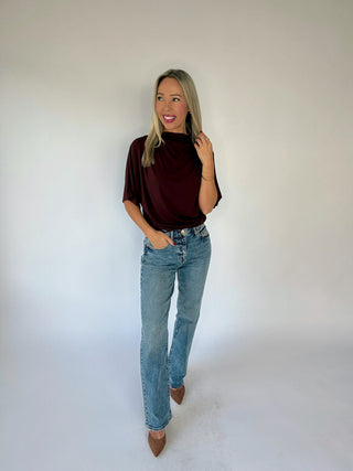 Darling Details Drape Top - Wine