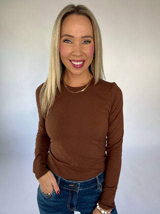 Second Skin Cotton Core Long Sleeve Top - Mahogany