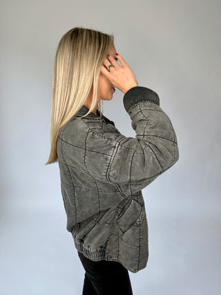 Life Is Good Quilted Washed Jacket - Charcoal
