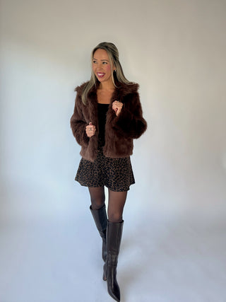 The Socialite Faux Fur Coat - Brown