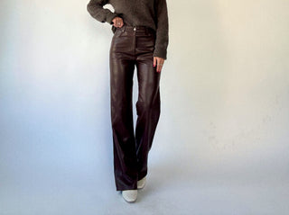 Adler Faux Leather Pants - Brown