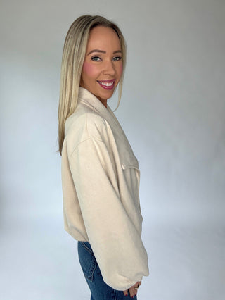Meet Me In Autumn Suede Bubble Hem Jacket - Bone