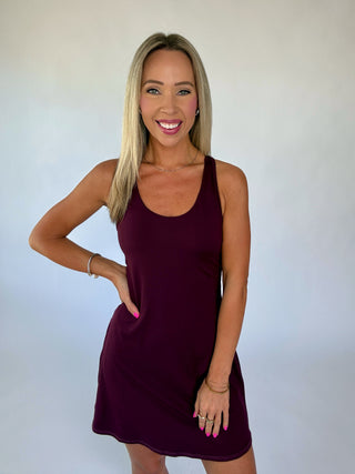 On The Move Active Mini Dress - Wine