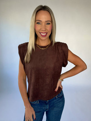 Part of The Plan Faux Suede Top - Brown