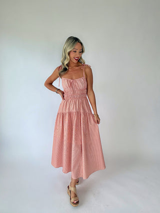 Effortless Americana Striped Midi Dress - Red