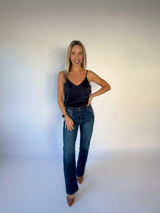Love Story Lace Trim Reversible Top - Navy