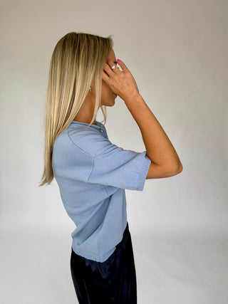 Simple And Sweet Short Sleeve Cardigan - Light Blue