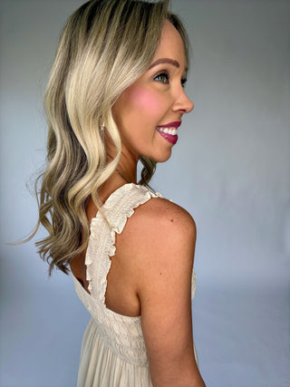 Take Me Away Smocked Midi Dress - Natural