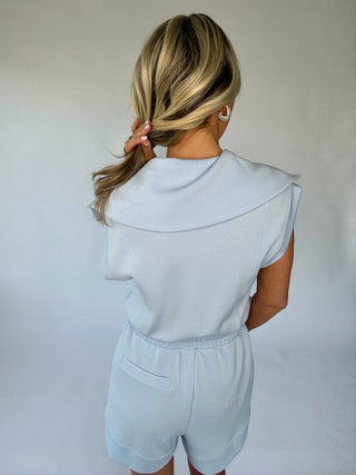 Casual Staple Zip Romper - Frost Blue