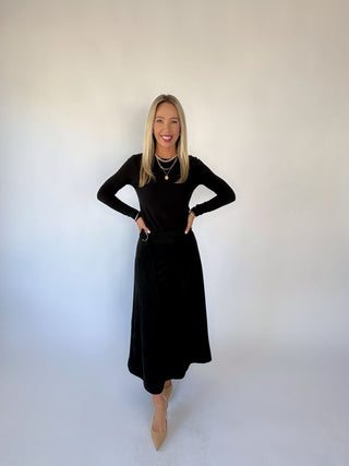 The Belted Statement Suede Skirt - Black