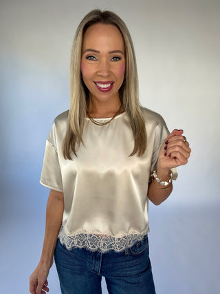Love Me In Lace Satin Top - Ivory