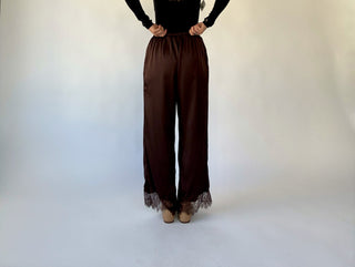 Champagne Plans Satin & Lace Pants - Brown