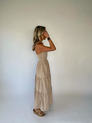 Leading Lady Striped Midi Dress - Taupe