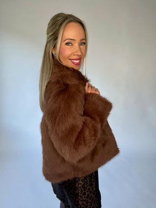 The Socialite Faux Fur Coat - Brown
