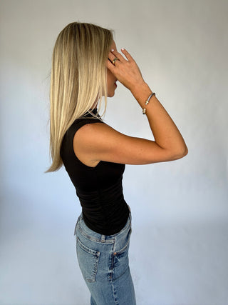 Second Skin Ruched Mock Neck Top - Black