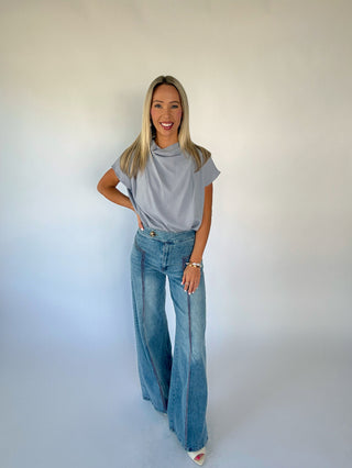 Gathered In Grace Top - Dusty Blue