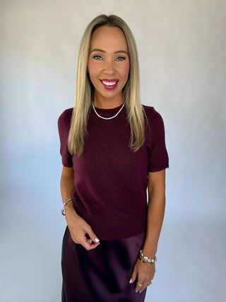 The Classic Moment Short Sleeve Sweater - Dark Cherry