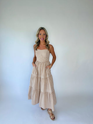 Leading Lady Striped Midi Dress - Taupe