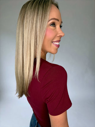 Smooth Strides V-Neck Short Sleeve Top - Deep Burgundy