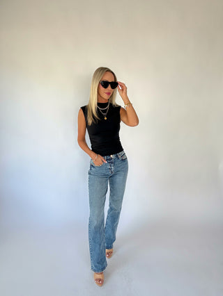 Second Skin Ruched Mock Neck Top - Black
