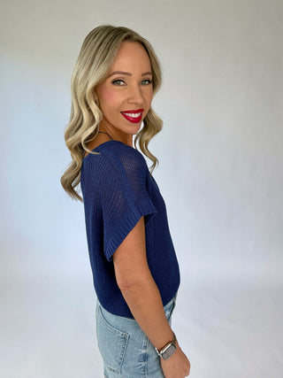 Soaking Up The Sunshine Knit Top - Navy