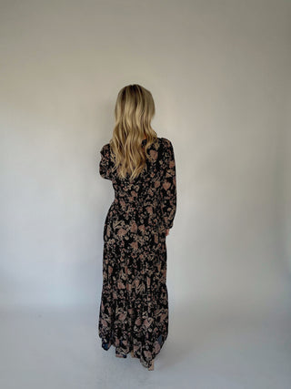 Moonlit Bloom Maxi Dress - Black