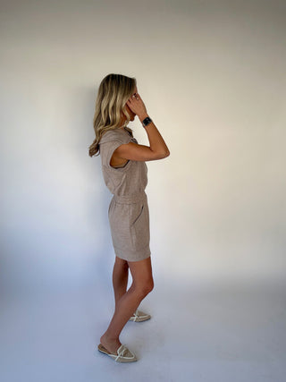 Casual Staple Zip Romper - Taupe