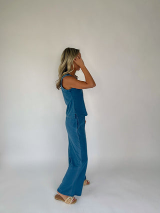 Flatter Me Button Down V-Neck Tank - Dark Denim