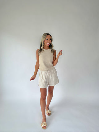Soft Shimmer Crochet Knit Tank - Natural