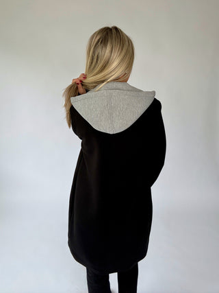 Warm Regards Scuba Coat w/ Hood - Black/Grey
