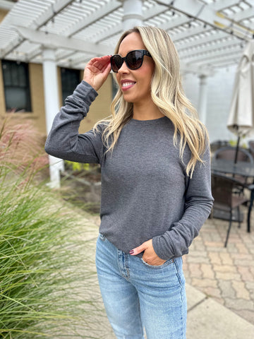 Easily Loved Long Sleeve Top - Charcoal