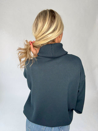 Turtle Neck Pullover - Teal Navy