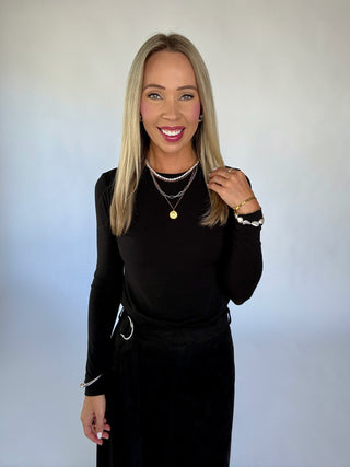 Simply Stated Long Sleeve Top - Black