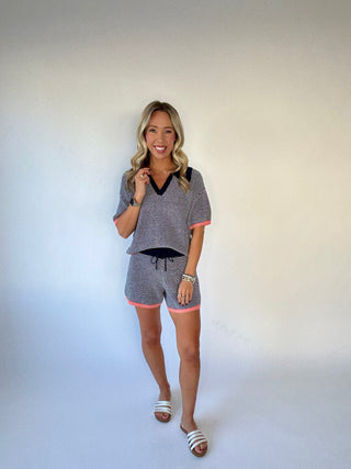 Hot Take Knit Top - Navy & Peach