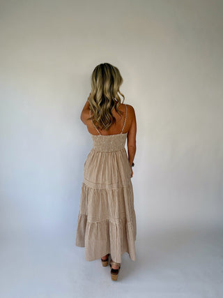 Leading Lady Striped Midi Dress - Taupe