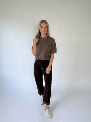 Tell Me A Story Short Sleeve Sweater - Brown