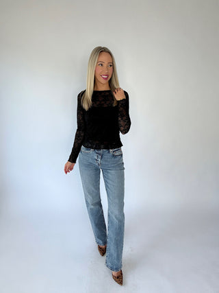Softly Sophisticated Floral Mesh Top - Black