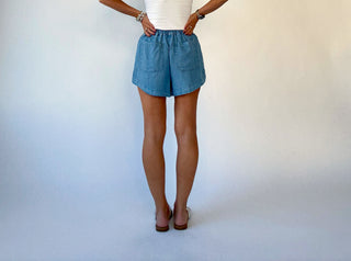 Softly Structured Tencel Shorts - Chambray Blue