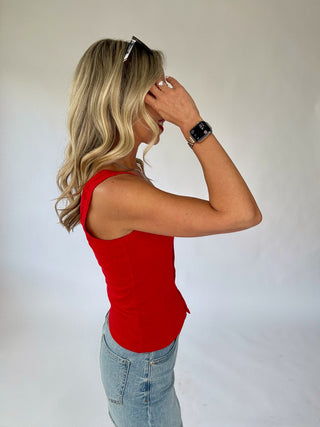 Just By Chance Button Down Tank - Red