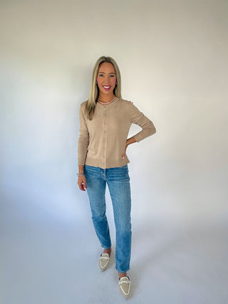 Cross Your Mind Crewneck Cardigan - Tan