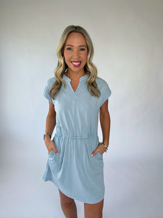 Breath of Fresh Air Mini Dress - Utility Blue
