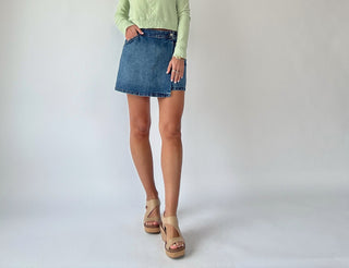 Fiona Stretch Denim Wrap Skort - Dark Wash